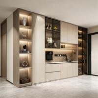 Antike Glas-Sideboards mit LED-Beleuchtung, Beiger Buffetschrank mit Offenen Regalen, OEM ODM für Esszimmer