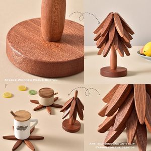 Wooden <strong>Trivets</strong> for Hot Dishes Tree Shape <strong>Trivet</strong> Set 3 Wooden <strong>Trivets</strong>+1 <strong>Stand</strong> for Hot Dishes Natural Foldable Pot Holders - Product Image 4