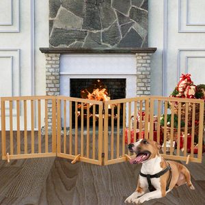 <strong>Wooden</strong> <strong>Dog</strong> <strong>Gate</strong> 4 Panels Freestanding Collapsible Pet <strong>Dog</strong> Safety <strong>Gate</strong> for House Doors <strong>Stairs</strong> - Product Image 6