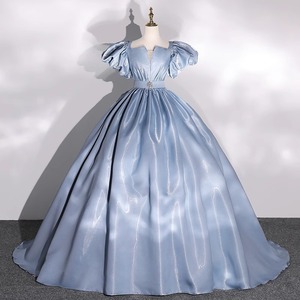 Princess Puff Sleeve Ball Gown Satin Sweetheart Neckline Empire Waistline Evening Dress Adult Formal Wear - Product Image 1