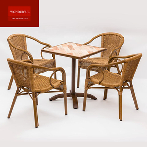 Sillas <span class=keywords><strong>de</strong></span> Mimbre/Ratán para Comedor, Silla Redonda <span class=keywords><strong>de</strong></span> Estilo Bistró Francés para Exteriores, Silla <span class=keywords><strong>de</strong></span> Jardín con Brazos <span class=keywords><strong>de</strong></span> Aluminio y Mimbre/Ratán - Product Image 2