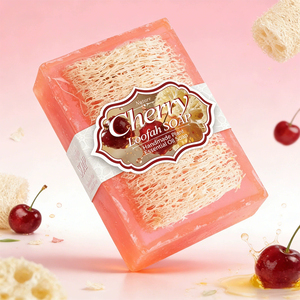 Savon de bain artisanal OEM Loofah à l'huile essentielle de cerise et de rose, exfoliant, anti-acné, nettoyant, massant et hydratant - Product Image 1