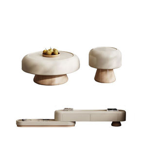 Meuble <span class=keywords><strong>TV</strong></span> <span class=keywords><strong>incurvé</strong></span> moderne, couleur crème, grand rangement, mobilier de salon, élégant et durable - Product Image 2