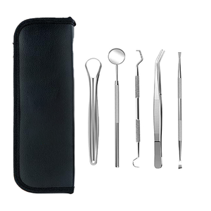 5-Piece Stainless Steel Probe Scaler Tongue Scraping Mouth Mirror <strong>Forceps</strong> Dental Oral Hygiene Dentist Tool Set Instrument - Product Image 1
