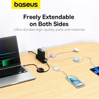 Kabel USB C Baseus Retractable 100W untuk iPhone 15 Plus Pro Max, Kabel Pengisi Daya Cepat untuk MacBook iPad Tipe C, Aksesoris Game
