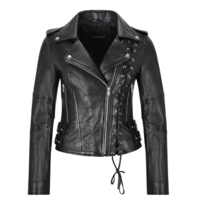 Chaqueta de Mujer Personalizada 100% Cuero Nappa Genuino con Acabado Negro Vintage, Tono Marrón Desgastado, Cierre YKK, Marca Privada OEM/ODM, Estilo Retro - Product Image 1