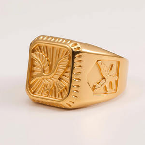 Anillo de Hombre Jinbo, Estilo Europeo Americano Vintage, Acero Inoxidable 316, Chapado en <span class=keywords><strong>Oro</strong></span> de <span class=keywords><strong>24K</strong></span>, <span class=keywords><strong>Sello</strong></span> de Águila Retro Simple, Joyería para Uso Diario - Product Image 4