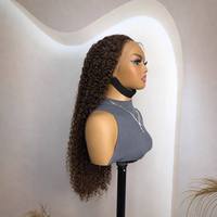 Perruques Lace Front Afro Kinky Curly Marron Jerry pour Femmes, 10 Pouces, Dentelle HD Transparente, Longueur Moyenne, Petites Boucles Volumineuses, Usage Quotidien