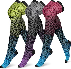 Calcetines de Compresión <span class=keywords><strong>para</strong></span> <span class=keywords><strong>Mujer</strong></span>, Otoño, 15-20 mmHg, con Rayas, Tejidos, Deportivos, Hasta el Muslo, por Encima de la Rodilla, <span class=keywords><strong>para</strong></span> Várices - Product Image 1