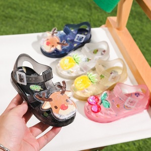 Sandales en gelée pour enfants, antidérapantes, à bout fermé, à semelle souple, style princesse, motif cerf et cerise, pour bébés - Product Image 1