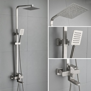 Azeta European Chrome Square <strong>Shower</strong> System Column Faucet Mixer <strong>Set</strong> Wall Mount Single Handle Bathroom Rain <strong>Bath</strong> <strong>Shower</strong> <strong>Sets</strong> - Product Image 6