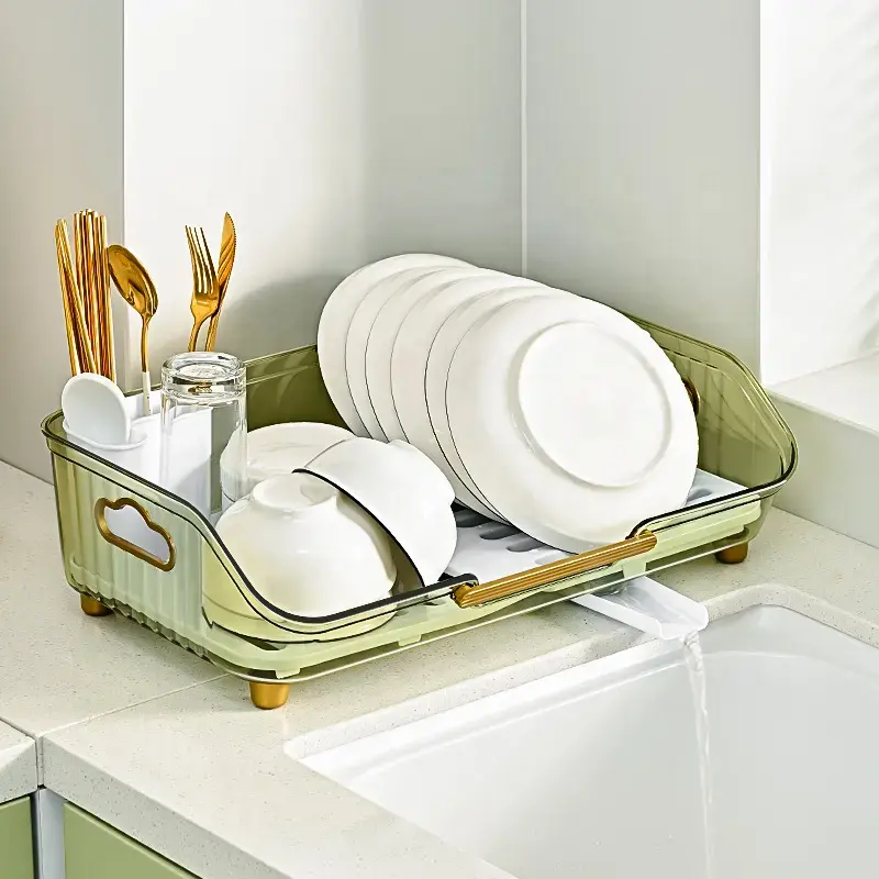 Organizzatore per armadio da cucina facile da pulire in plastica sopra lo stendibiancheria per lavello