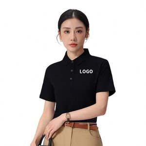 T-shirt polo noir unisexe de haute qualité pour femmes, avec logo personnalisé, séchage rapide, vêtements de travail, pour le golf - Product Image 1