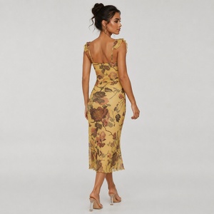 Robe longue en maille à imprimé floral et blocs de couleur avec volants, taille naturelle, extensible, décontractée, pour l'été et les vacances à la plage - Product Image 5