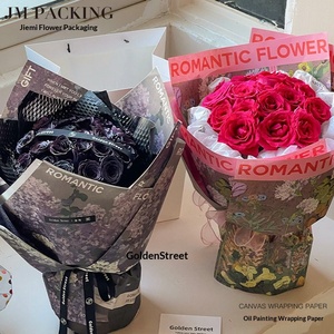 Papier d'emballage pour fleurs écologique en gros avec motif peinture à l'huile, papier kraft 35x50cm pour l'emballage de bouquets frais - Product Image 3