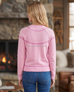 <span class=keywords><strong>Pull</strong></span> en tricot à boutons brodé Jingle Babe rose pour <span class=keywords><strong>femme</strong></span> Lushwin - Product Image 3