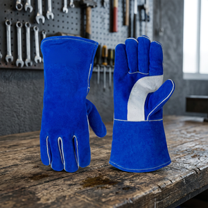 Guantes de Seguridad de Cuero Azul de 14 Pulgadas con Puño Recto Resistentes al Calor y a la Abrasión - Product Image 2