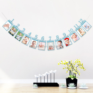 1st cumpleaños Banner de foto recién nacido a 12 meses hito mensual fotografía Bunting Garland para el primer cumpleaños decoración - Product Image 6