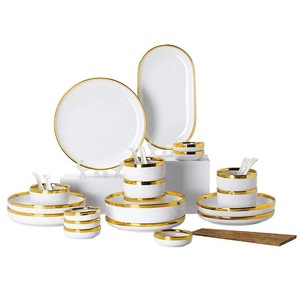 Sang trọng cổ điển vàng-lưỡi sứ đồ ăn gốm Set Trắng Bộ đồ ăn thiết lập bao gồm cả tấm Bát súp muỗng và món ăn - Product Image 5