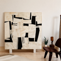 Peinture à l'huile abstraite peinte à la main, art géométrique noir et blanc sur toile, taille personnalisée, fournisseur en gros pour hôtels et maisons