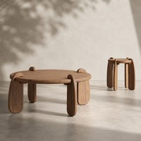 Ensemble de tables gigognes rustiques en bois sculpté, table basse ronde et table d'appoint Wabi Sabi pour salon