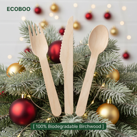 Ensemble de couverts jetables biodégradables en bois de bouleau, fourchette, couteau, cuillère en bois, ustensiles de table écologiques pour les fêtes et le camping