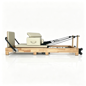 Reformer de Pilates Plegable para el Hogar, Colores Beige y Caqui, Reformer de Pilates de Madera de Roble Plegable con 6 Resortes - Product Image 5
