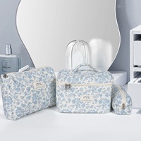 Ensemble de trousses de toilette en coton matelassé de grande taille pour femmes avec motif floral pour le rangement des articles de toilette de voyage