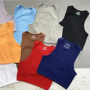 Boyunduruğu toptan Femininas Moda 2023 tüp T-shirt dikişsiz mahsul Streetwear kolsuz örgü rahat nervürlü korse Tank Top kadınlar için