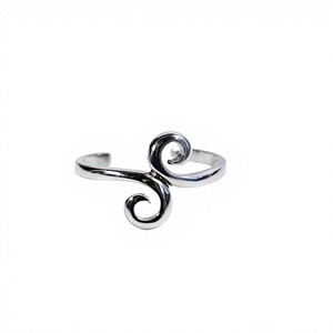 Minimalist 925 Sterling Silver Open <b>Ring</b> With Plant Inspired Scroll Design Unisex Everyday Wear Jewelry - Product Image 1