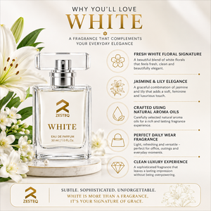 น้ำหอม Zesteq White Luxury Floral สำหรับผู้หญิง ขนาด 30 มล. โอ เดอ ปาร์ฟูม กลิ่นหอมสดชื่นจากดอกมะลิ ลิลลี่ และทูเบอโรส เหมาะสำหรับใช้ในชีวิตประจำวันและวันหยุดสุดสัปดาห์ - Product Image 6