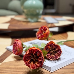 Composizione Floreale Artificiale Stile Europeo Retrò <span class=keywords><strong>Serie</strong></span> Autunnale Quattro Rami Rosa Bruciata Austin per Tavola da Pranzo - Product Image 5