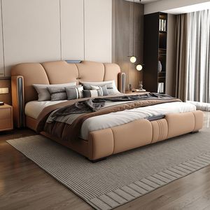 Cama de Cuero Tapizada de Lujo, Diseño Moderno Italiano, Estructura de Madera, Muebles de Dormitorio Elegantes de Alta Calidad, Cama <span class=keywords><strong>King</strong></span> Size con Almacenamiento - Product Image 4