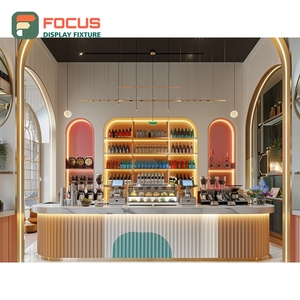 Premium Coffee Service Counter Barista Station Front Register <b>Black</b> Walnut Cafe Service Counter - Product Image 2