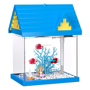 Tangki ikan akuarium 2 galon biru duyung hadiah anak-anak dengan pompa Filter bahan plastik kaca untuk ruang tamu dapur Desktop - Product Image 1
