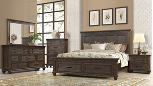Ensemble de meubles de chambre à coucher en bois massif brun, taille king size, avec rangement - Product Image 5