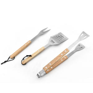 Juego de 3 Utensilios para Barbacoa de Acero Inoxidable Resistente, con Horquilla, Espátula y Pinzas, Mango Largo de Madera de Roble, Resistente al Calor, para Barbacoas Familiares - Product Image 6