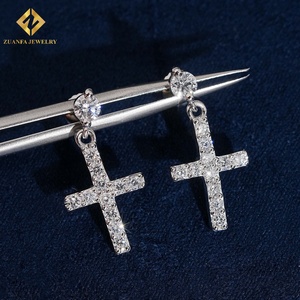 Hot Sale Style Cross <b>Earrings</b> Round Lab Grown Diamond Hip Hop <b>Earrings</b> 925 <b>Silver</b> Setting Round <b>Stud</b> Screw Back Men - Product Image 3