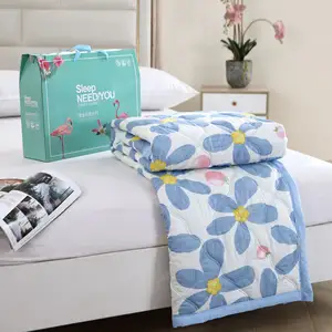 Preço de fábrica Verão Refrigeração Cama Acolchoada Cobertor Caixa De Presente Embalagem Flor Impresso Crianças Algodão Quilt