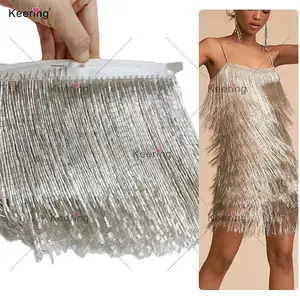 Keering 15cm Silver Gold White In Stock Glass Purple Blue Beaded Fringe Trim For Dance Dress