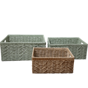 Petit panier à linge en bambou tissé à la main avec poignée en bois et corde circulaire en papier pour un <span class=keywords><strong>rangement</strong></span> efficace du papier - Product Image 3