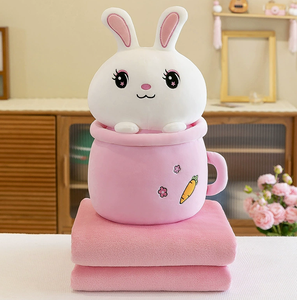 Vendita calda peluche cartone animato coniglio Panda carino latte di maiale tazza da tè doppio scopo cuscino coperta peluche animale 2-in-1 ufficio cuscino per sonnecchiare - Product Image 3