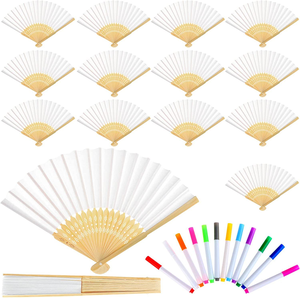 Bonito Diseño, 21 cm, 8 Pulgadas, Económico, Mango de Bambú, Impresión en Seda Blanca, Abanico de Mano de Bambú para Novia, Boda, Fiesta - Product Image 5