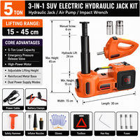 5 Ton 12V Electric Hydraulic Car Jack Kit with Tire Inflator Pump and Electric Impact Wrench for SUV Off-Road