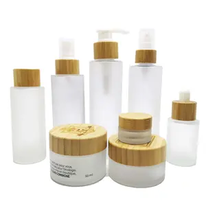 Wadah kosmetik 100% kaca bambu kayu organik Jar/botol kemasan kosmetik bottle-AN19