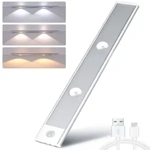 Luce luce del sensore colore temperatura e luminosità dell'armadio regolabile con sensore di movimento lampade da cucina ricaricabili USB