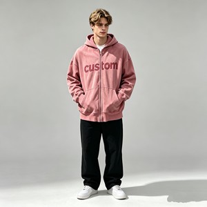 Sudaderas con capucha para hombre, de felpa francesa gruesa, cortas, con estampado personalizado, con cremallera, 100% algodón, estilo desgastado. - Product Image 3