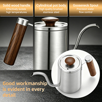 Bouilloire à café en acier inoxydable de 600 ml avec bec verseur en col de cygne et poignée en bois, pour la préparation manuelle du café à la maison, au bureau ou en camping