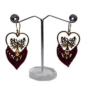 Pendientes de Corazón de Macramé Hechos a Mano al por Mayor, con Árbol de la Vida, de Latón Dorado, Joyería Boho de Declaración para Mujer, Regalo - Product Image 1