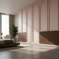 Armoire de chambre à coucher moderne en bois rose poudré certifiée ISO, avec moulures cintrées, disponible en OEM/ODM pour villas